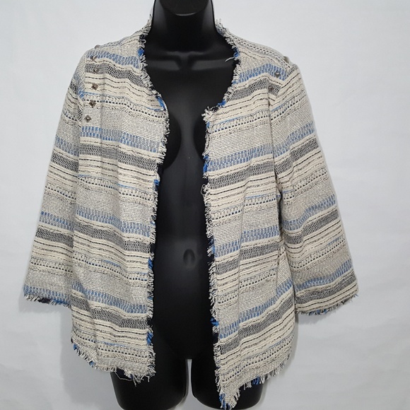 American Rag Jacket XL Brown Blue Fringe Open Stud - Picture 1 of 6